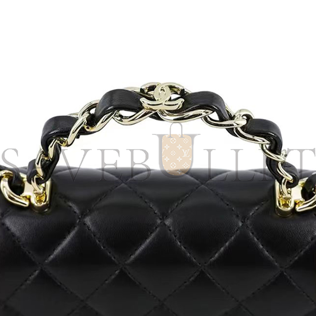 Ch*el master flap bag 23 black lambskin gold hardware as2431 (20*12*6cm)